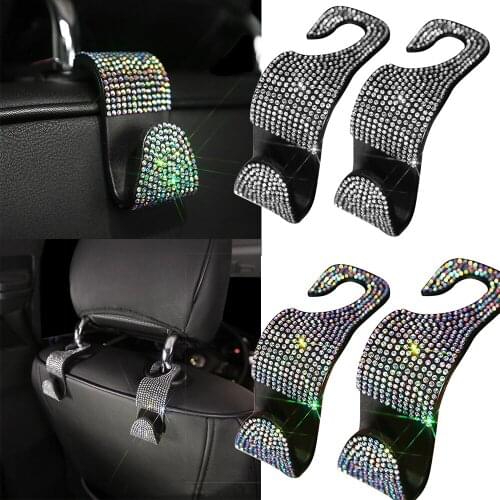2Pcs Bling Rhinestones Car Seat Hook Bearing Headrest Hanger Organizer Hook Handbag Cloth Storage Holder Clip Car Accessories