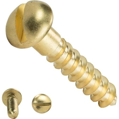 20PCS Solid Brass Round Head Wood Screws Slotted Drive Countersunk Screws Self Tapping Wood Working Tools Chipboard Hardware