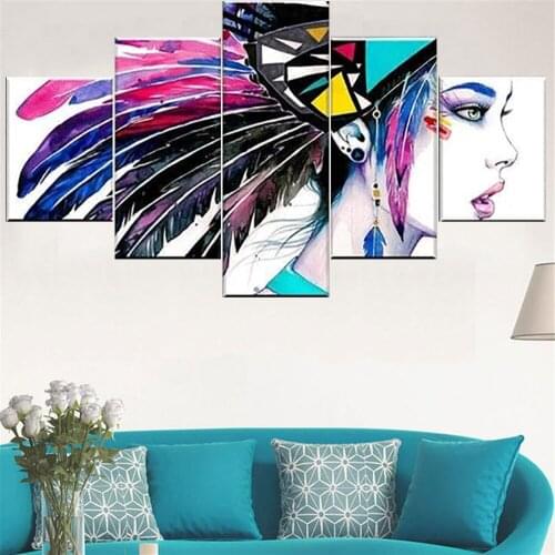 5 Pieces Wall Art Canvas Painting Character Abstract Poster Modern Living Room Bedroom Home Frame Pictures Decoration