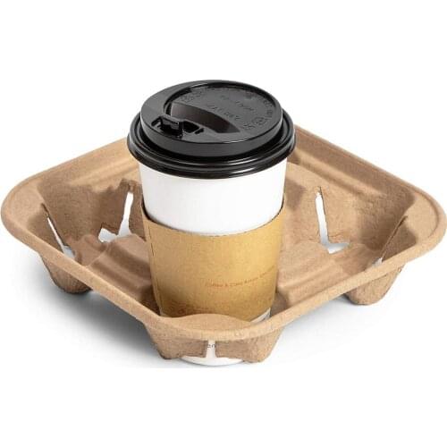 50PCS Disposable Pulp Cup Holder Coffee Milk Tea Drink Carrier Packed Tray Biodegradable Disposable Cup Holder Takeaway Shops