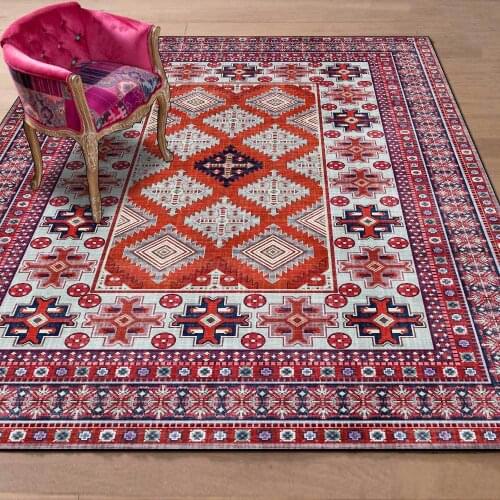 Bohemian Geometric Printed Carpet Ethnic Style Red Home Decor Anti-Slip Floor Mat for Bedroom Living Room Bath Kitchen Area Rugs
