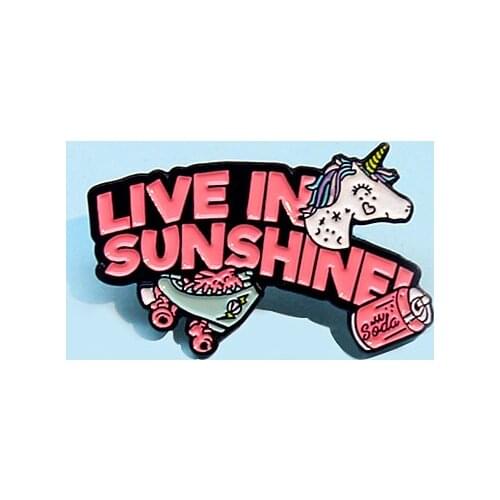 Cartoon Cute Smiling HornedHorse Enamel pin Pink Brooch Bag Clothes Lapel Pin Sasha Away Badge Cartoon Jewelry Gift For People