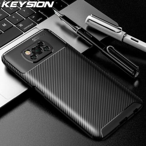 KEYSION Phone Case for Xiaomi POCO X3 NFC Carbon Fiber Texture Silicone Shockproof Phone back Cover For Pocophone X3 NFC Global