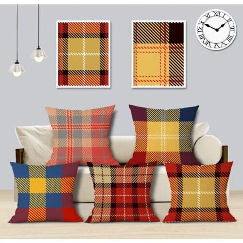 Color Lattice Stripe Cushion Cover Geometry Square Linen Pillow Cover Home Sofa Bed Decorative Pillows