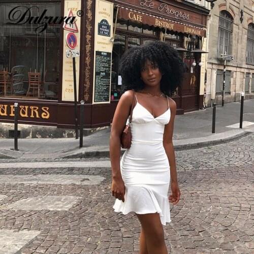 Dulzura Solid Ruffle Women Strap Mini Dress Patchwork Bodycon Sexy Streetwear Party Club 2021 Summer Clothes Elegant Festival