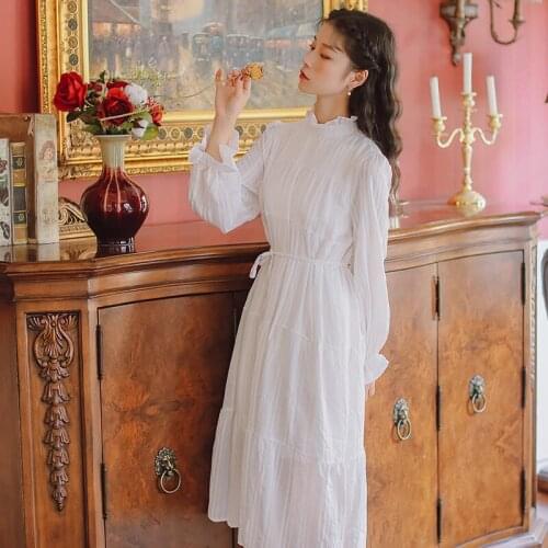 Elegant White Dress Female Temperament Autumn and Winter New Cotton Inside The Base Long Dress Chic Vestidos de festa f2455