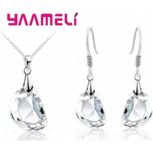 Hot Sale Bridal Jewely Sets 925 Sterling Silver Crystal Lover Bean Wedding Engagement Earrings Pendant Necklace Women