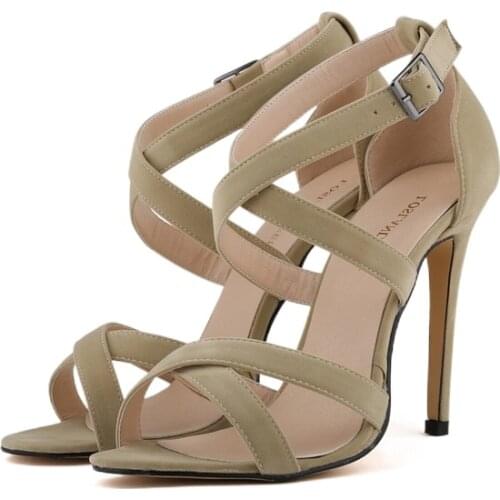 LOSLANDIFEN 11.5CM Thin Heels Women Pumps Ankle Cross Strap Sandals Shoes Woman Ladies Pointed Toe High Dress Party