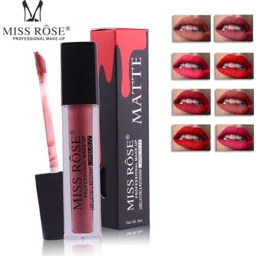 Miss Rose Brand Hot 24 colors lip gloss Waterproof Sexy Red Lip Color Lipgloss Velvet Matte Liquid Lipstick lip Makeup MS140