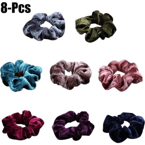 8Pcs Fashion Solid Color Velvet Scrunchie Women Girl Elastic Hair Rubber Bands Accessories For Women Tie Hair Ring Rope Headwear