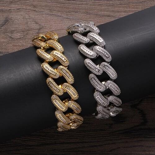 2 Colors Fashion Brass Bracelet Hip hop Iced Out Zircon Cuban Chain Bracelet Mens Jewelry CZ Cuban Bracelet BB016