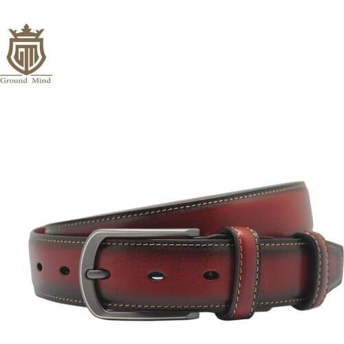 Mens Italian Leather Belt Luxury Burnished Edge Belts for Men