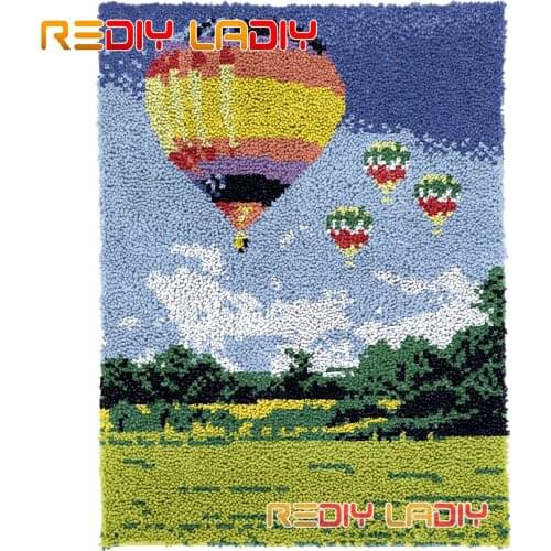 Latch Hook Rug Kits Fire Balloon Plush Wall Tapestry DIY Carpet Rug Chunky Yarn Arts Cushion Crocheting Floor Mat Hobby & Crafts