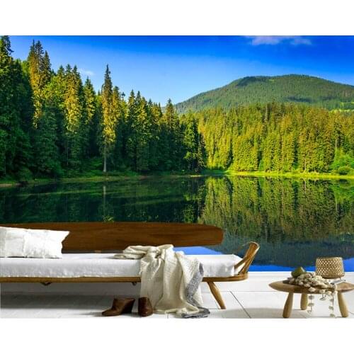Papel de parede Lake and forest hill natural scenery 3d wallpaper mural,living room tv wall bedroom wall papers home deocr