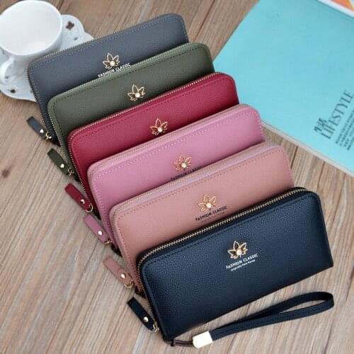 New Women Long Wallets 2021 Fashion Zipper Coin Purse Large Capacity Litchi Pattern Leaf Wallet Clutch Bag