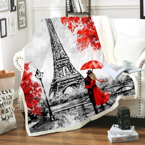 Eiffel Tower Digital Printing Chunky Knit Customized Blanket Winter Flannel Sherpa Blanket