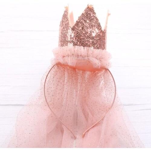 Princess Sequined Big Crown Headband With Veils Hair Accessories Suitable For Girls Birthday Hats Jewelry for Childrens