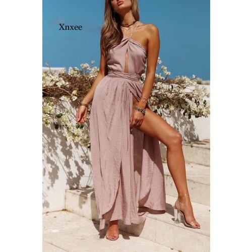 New Women Summer Boho Maxi Long Dress Evening Party Beach Dresses Sundress Backless Halter Dress Summer Vestidos Clothing