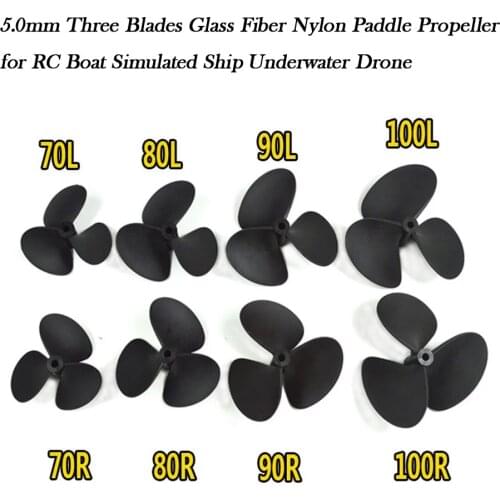 70mm 80mm 90mm 100mm CW/CCW 5.0mm Three Blades Glass Fiber Nylon Paddle Propeller for RC Boat Simulated Ship Underwater Drone