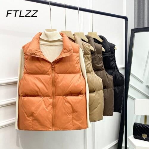 2021 New Autumn Winter Down Jacket Waistcoat Vest Female Loose Casual Short White Duck Down Coats Women Stand-up Collar Parkas