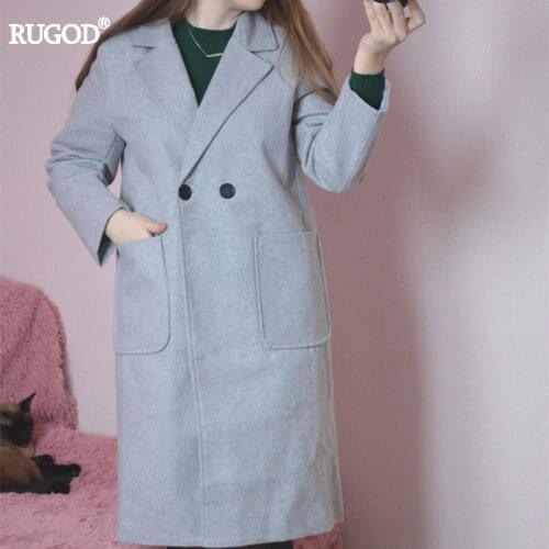 Rugod 2018 Long Wool Coat Women Elegant Woolen Coats Casual Long Sleeve Winter Coat Women Jackets and Coats Manteau Femme