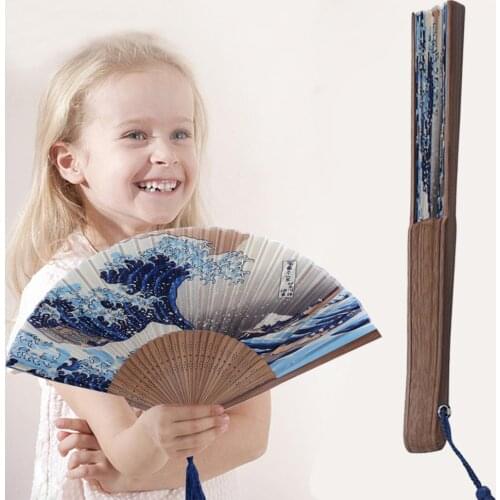 Silk Hand Fan Mount Fuji Kanagawa Waves Japanese Folding Fan Pocket Fan Wedding Party Decoration Gifts Home Wall Decoration