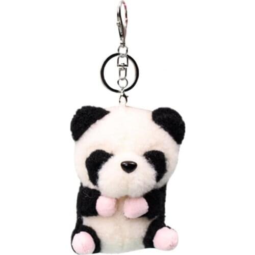 11cm Lovely Animal Plush Toy Eye-Catching Skin-Friendly Fluffy Panda Stuffed Children Bag Pendant Keychain for Daily Use