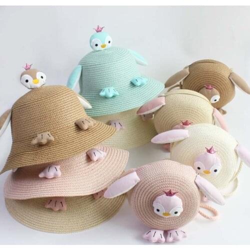 2021 Cute Girls Straw hat Sun Hat Summer Should bag Handbag 2pcs sets Fashion Bow Beach Hats For Party Outdoor sombreros de sol