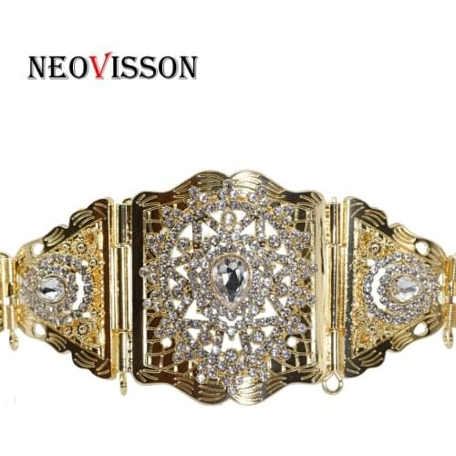NEOVISSON Morocco Rhinestone Caftan Belt For Women Wedding Dress Gold Silver Color Waist Jewelry