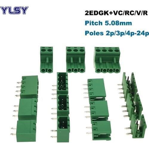 50Pcs Plug-in PCB Screw Terminal Block Connector Pitch 5.08mm 2EDGK/VC/RC/V/R Male Female 2/3/4/5/6/7/8/9/10P Pluggable Bornier