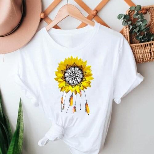Women Summer Tshirts Floral Sweet 90s Cartoon Beach Fashion Short Sleeve Clothes Graphic T Top Lady Print Female Tee T-Shirt