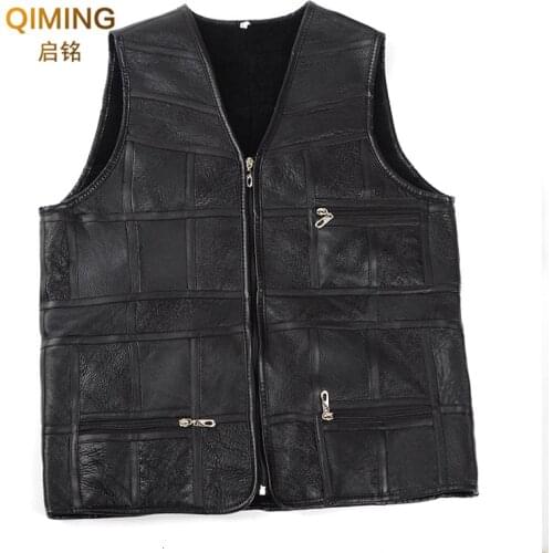 Genuine Leather Vest Men Winter Wool Liner Thick Plus Size Clothing Motorbike Sheepskin Waistcoat Vests Man Motorcycle Jacket