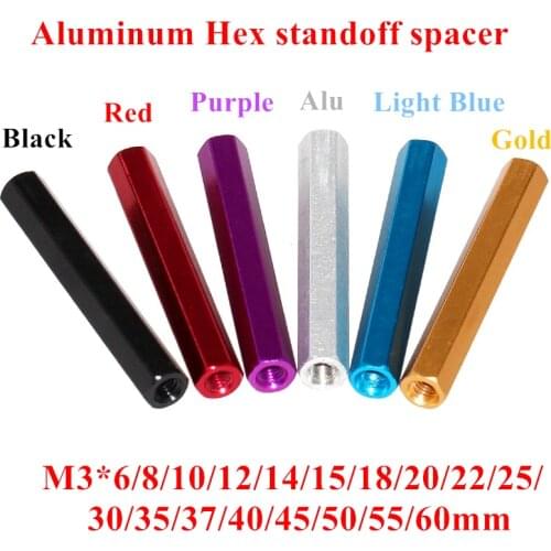 10pcs M3 aluminum Column post M3*6/8/10/12/15/18/20/22/25/30/35/37/40mm OD=5mm Aluminum Hex Standoff spacer Spacing Screws