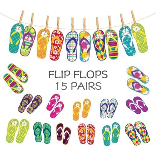 15PCS Hawaii Luau Party DIY Flip Flops Banners Hanging Bunting Backdrops Summer Hawaii Theme Party Decor With Wooden Clips BA042