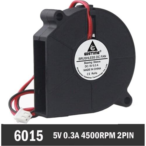 200pcs 5V 60mm 6cm 60mmx15mm DC Brushless Cooler Cooling DC Centrifugal Blower Fan Sleeve Bearing Heatsinks Radiator 6015