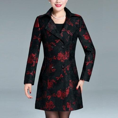 2018 Spring Fall Women Clothes , Dobby Flower Long Sleeve Double Breasted Trench Coat , Overcoat , Woman Slim 6XL 5XL Coats