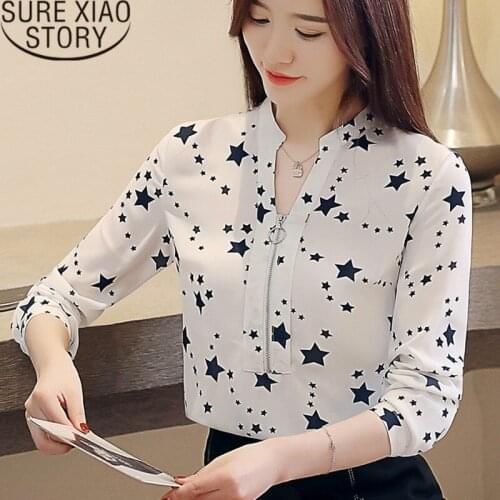 Blusas Mujer De Moda 2021 Womens Tops And Blouses Long-sleeved V-neck Womens Shirt Geometric Casual Chiffon Blouse 2216 50