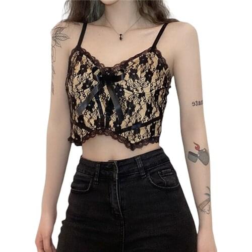 2021 Fashion Trend Women Lace Floral Sleeveless Spaghetti Strap Crop Tops Backless Camisole Summer Skinny Sexy Vest Tanks
