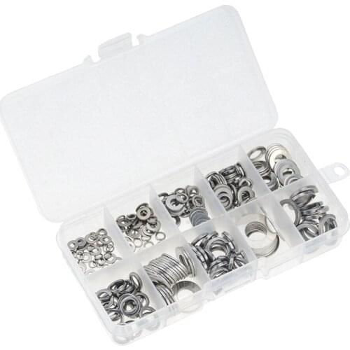 260PCS/Box M2.5-M10 M3 M4 M5 M6 M8 M10 Steel Flat Washer and Lock Washer Assortment Kit Plain Washer Combination Spring Washer