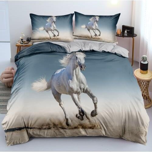 3D Horse Custom Bed Linens Duvet Covers Quilt Covers Sets Pillow Cases Set Single King Queen Double Single Size Gray Bedclothes