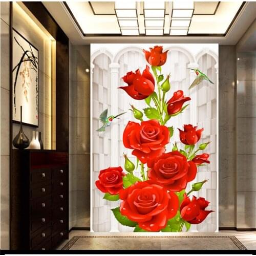 Custom Photo Wallpaper 3D European Beautiful Romantic Hummingbird Rose Porch Background Wall Painting Wallpaper