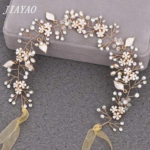 Rhinestone Pearl Headband Hair Accessories Wedding Bride Headband Flower Women Hair Jewelry Tiara Light Gold Headband