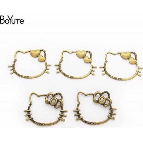 BoYuTe (40 Pieces/Lot) Metal Alloy Antique Bronze Plated Heart KT Cat Head Charms Pendant for Jewelry Making