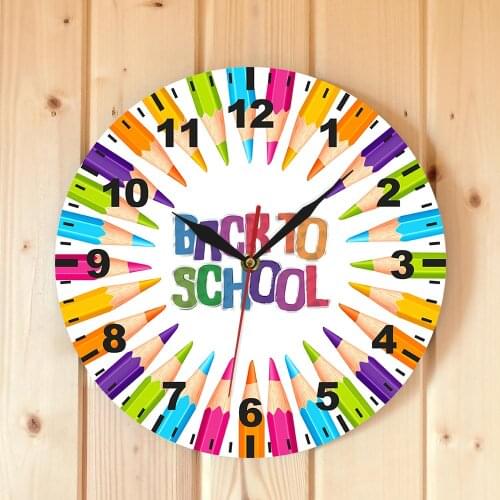Colored Pencils Wall Clock School Nursery Decor Colorful Pencils Teachers Classroom Round Clock Childrens Room Decoration Gift