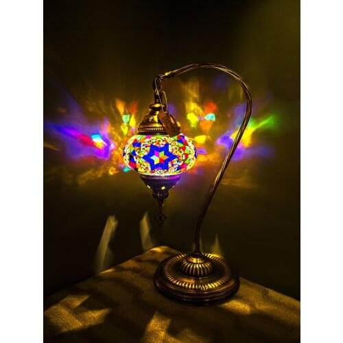 Handmade Turkish Moroccan Mosaic Authentic Vintage Art Deco Table Bedside Lamp, Mixed Colors, 4 Patterns