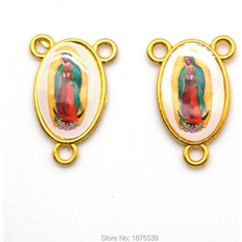 Golad Color Our Lady of Guadalupe Rosary Center Medals 3 Holes