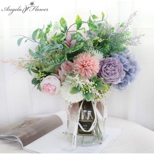 Hydrangea Rose Peony Bouquet Artificial Flower Plants Bonsai Wedding Decoration Home Desktop Decoration Rose Flower Photo Props