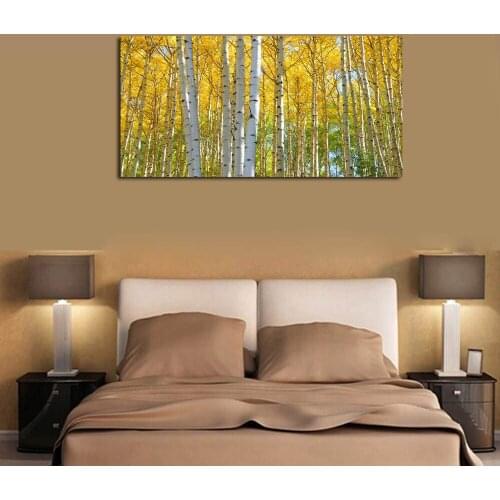 Canvas Wall Art Yellow Birch White Branch Forst Landscape Artwork Prints Home Decor Ready to Hang Drop shipping