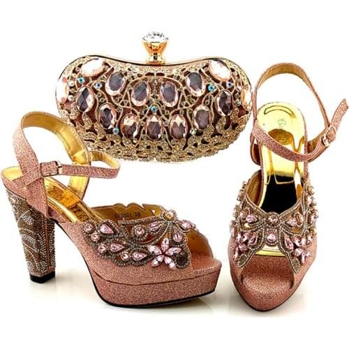 Italian Fashion design shoes and bags African Ladies Shoes And bag Shiny Beauty Crystal Shoes Matching bag Set
