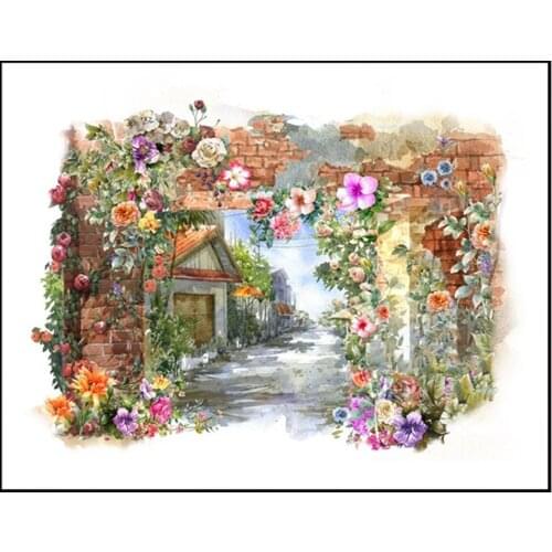 5D round Diamond Painting Garden french town scenery Full Drill Square Mosaic Diamonds Beads Embroidery Picture Of Rhinestones